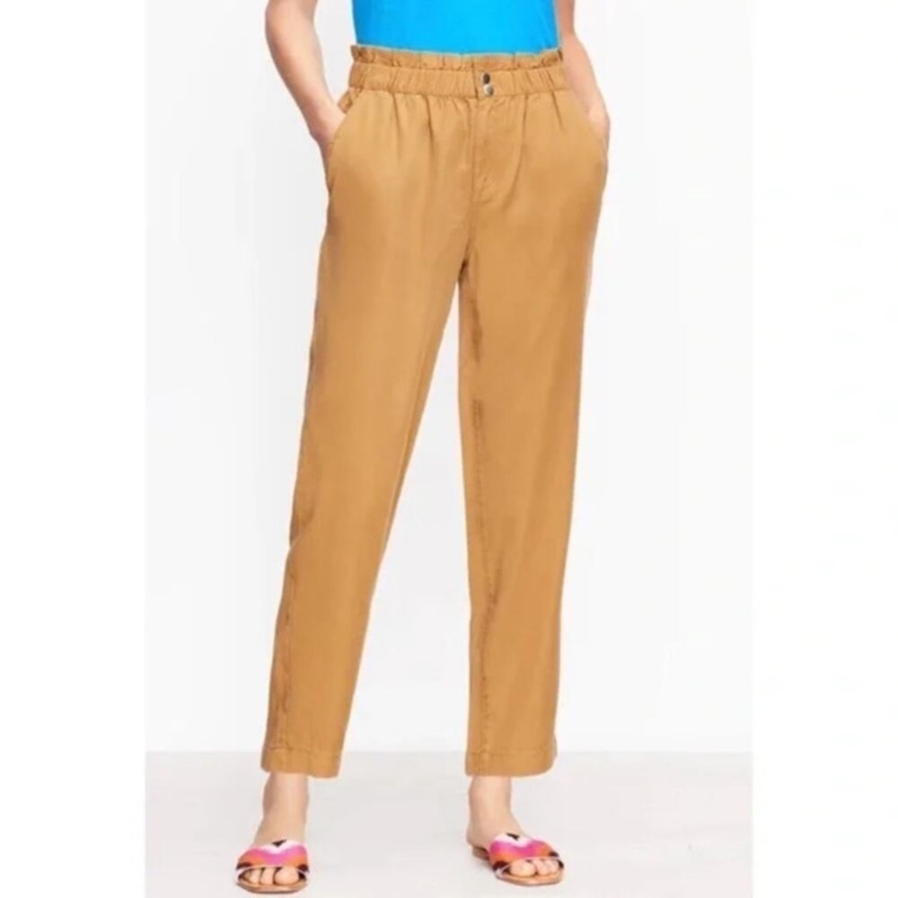 Loft Paperbag Pull On Soft Twill Lyocell Tapered Leg‎ Pants Womens M Tan Brown